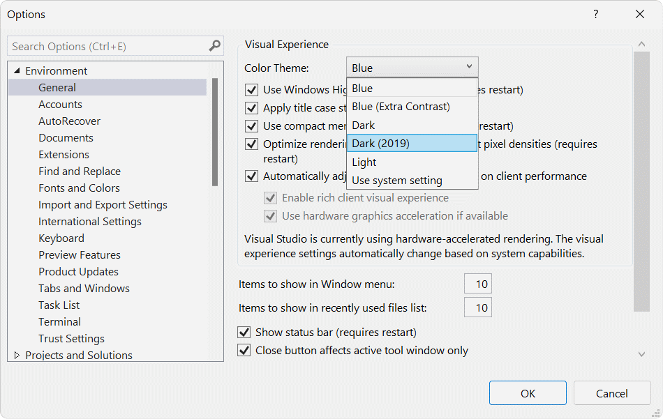 Options dialog