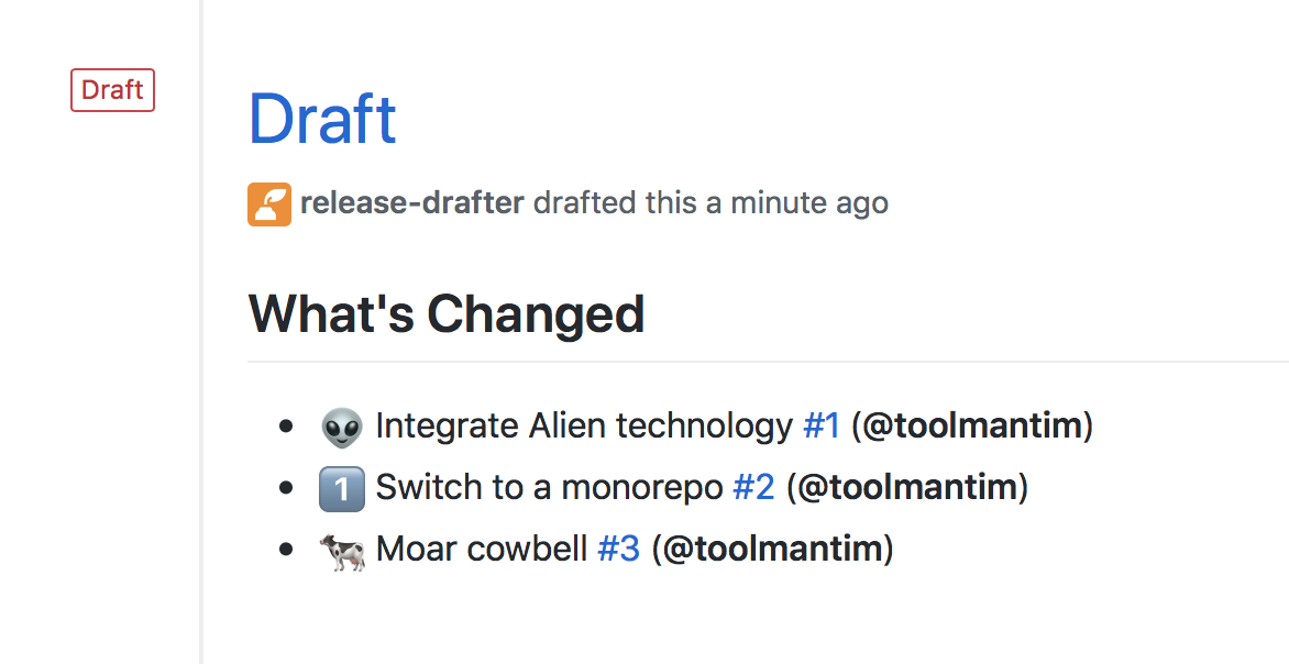 Screenshot of Release Drafter app
